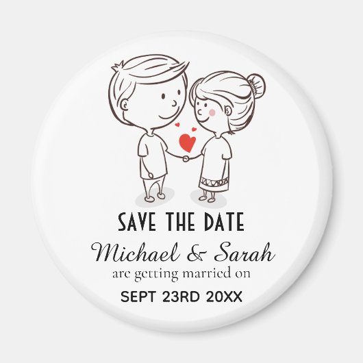Niedliches Paar, das Save the Date Hochzeit Zeichn Magnet (Vorne)