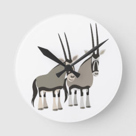 Niedliches Paar des Cartoon Oryxes Wall Clock Runde Wanduhr