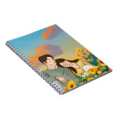 Niedliches Paar in einem Sonnenblumenlager Notizblock (Rechte Seite)