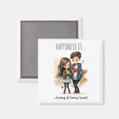 Niedliches Paar in Liebe Cartoon | Glück ist | Magnet (Vorderseite/Rückseite)