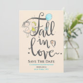 Niedliches Paar in Liebe zeichnend Typografie fall Save The Date (Stehend Vorderseite)