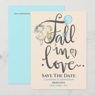 Niedliches Paar in Liebe zeichnend Typografie fall Save The Date