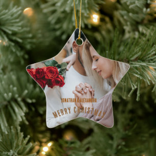 Niedliches Paar Luxuly Foto Goldener brauner Text Keramik Ornament