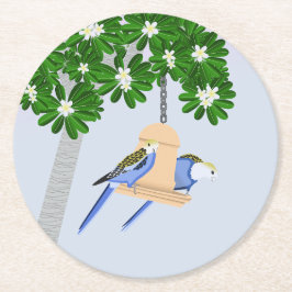 Niedliches Paar spielerische Parrots Rosellas Runder Pappuntersetzer