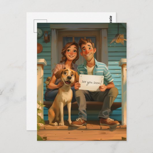 Niedliches Paar und ihr Hund Postkarte (Vorne/Hinten)