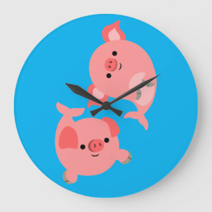 Niedliches Paar von Cartoon Merschweine Große Wanduhr