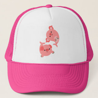 Niedliches Paar von Cartoon Merschweine Hut Truckerkappe