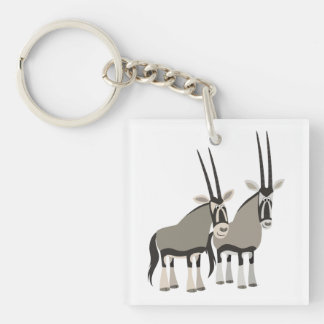 Niedliches Paar von Cartoon Oryxes Akryllischer Sc Schlüsselanhänger
