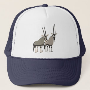 Niedliches Paar von Cartoon Oryxes Hat Truckerkappe