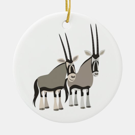 Niedliches Paar von Cartoon Oryxes Ornament (Vorne)