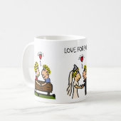 Niedliches Paar zusammen Forever Funny Cartoon Kaffeetasse (Vorderseite Links)