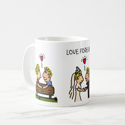 Niedliches Paar zusammen Forever Funny Cartoon Kaffeetasse (Vorderseite Links)