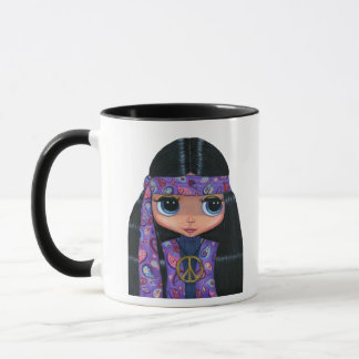 Niedliches Paisley Hippie Doll Girl im Lila Friede Tasse