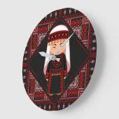 niedliches palästinensisches Mädchen Embroidere ro Große Wanduhr (Winkel)