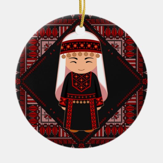 niedliches palästinensisches Mädchen Embroidere ro Keramik Ornament (Vorne)