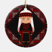 niedliches palästinensisches Mädchen Embroidere ro Keramik Ornament (Hinten)