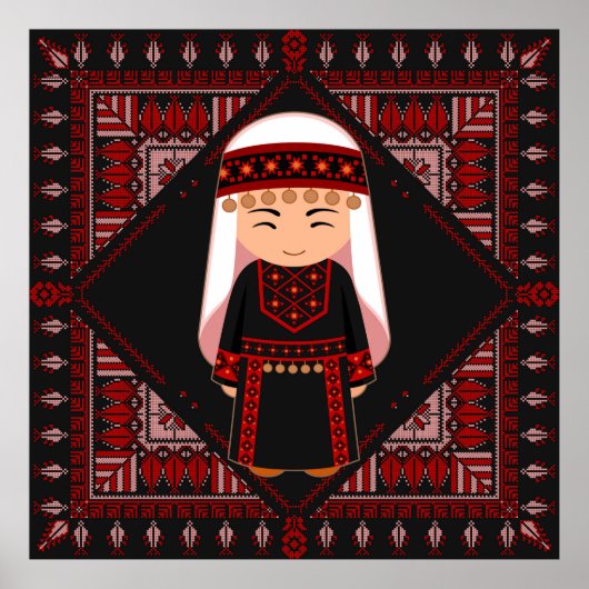 niedliches palästinensisches Mädchen Embroidere ro Poster (Vorne)