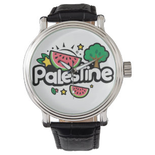 Niedliches palästinensisches Wort, umgeben von Was Armbanduhr