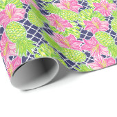 Niedliches Palm Beach Tropical Blume & Ananas Geschenkpapier (Rolleneckpunkt)