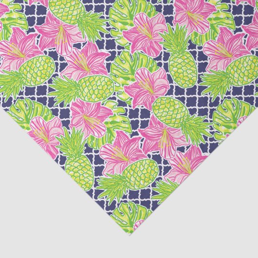 Niedliches Palm Beach Tropical Blume & Ananas Seidenpapier (Ausschnitt)