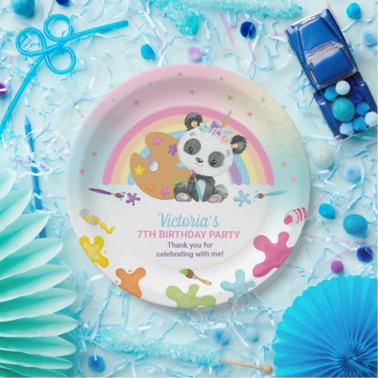 Niedliches Panda Art Craft Party Rainbow Geburtsta Pappteller (Party)