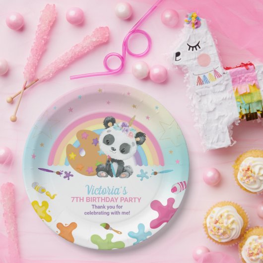 Niedliches Panda Art Craft Party Rainbow Geburtsta Pappteller (Party)