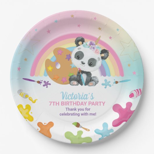 Niedliches Panda Art Craft Party Rainbow Geburtsta Pappteller (Vorderseite)