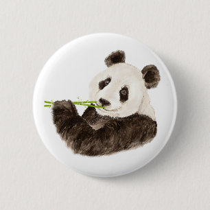 Niedliches Panda, Asiatischer Bär, Wasserfarbtier Button