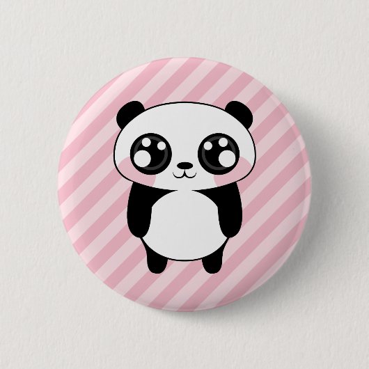 Niedliches Panda-Bärn-Rosa Stripes Hintergrund Button (Vorderseite)
