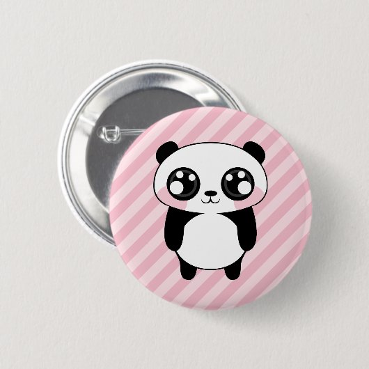 Niedliches Panda-Bärn-Rosa Stripes Hintergrund Button (Vorne & Hinten)
