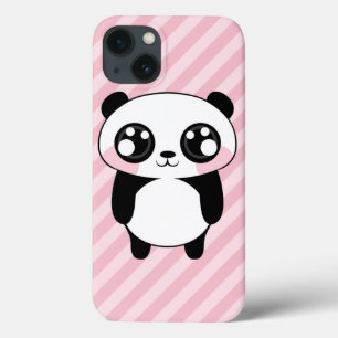 Niedliches Panda-Bärn-Rosa Stripes Hintergrund iPhone 13 Hülle