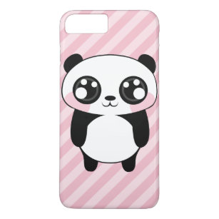 Niedliches Panda-Bärn-Rosa Stripes Hintergrund iPhone 8 Plus/7 Plus Hülle