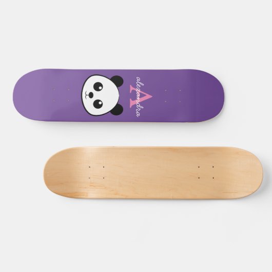 Niedliches Panda Bear Custom Monogram Skateboard (Horizontal)