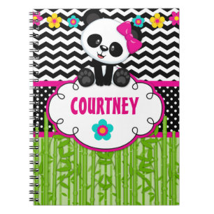 Niedliches Panda Bear Personalisiert Name Notebook Notizblock