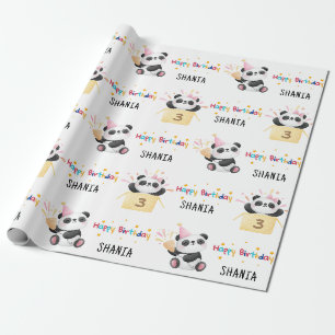 Niedliches Panda Custom Age Name Geburtstag Wrappi Geschenkpapier