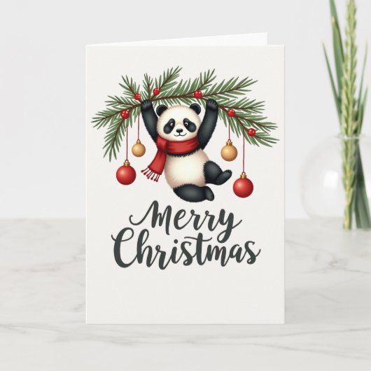Niedliches Panda, das von der weihnachtlichen Zwei Karte (Vorderseite)