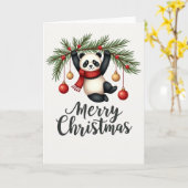 Niedliches Panda, das von der weihnachtlichen Zwei Karte (Gelbe Blume)