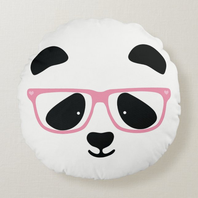 Niedliches Panda-Gesicht mit rosa Brille Rundes Kissen (Vorderseite)