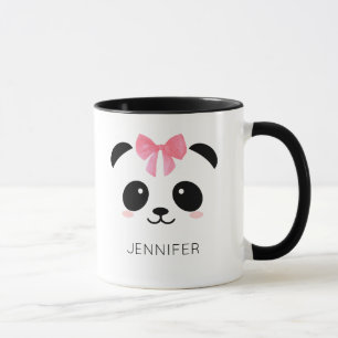 Niedliches Panda Gesicht rosa Band personalisiert Tasse
