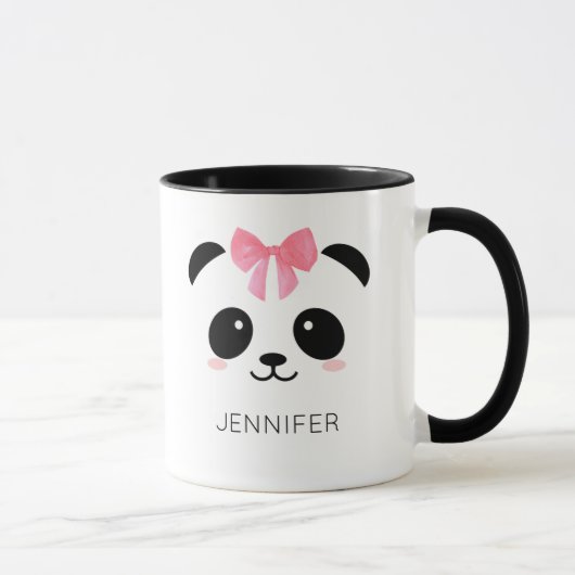 Niedliches Panda Gesicht rosa Band personalisiert Tasse (Rechts)