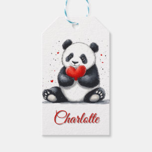 Niedliches Panda Holding Heart mit individualisier Geschenkanhänger