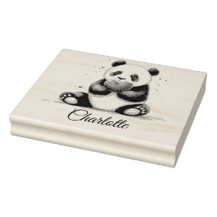 Niedliches Panda Holding Heart mit individualisier Gummistempel