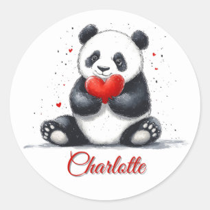 Niedliches Panda Holding Heart mit individualisier Runder Aufkleber