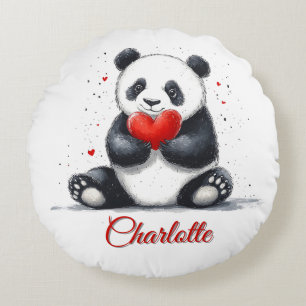 Niedliches Panda Holding Heart mit individualisier Rundes Kissen