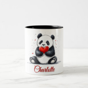 Niedliches Panda Holding Heart mit individualisier Zweifarbige Tasse
