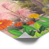 Niedliches Panda im Rosa Blumengarten Kunst, Dicht Poster (Ecke)