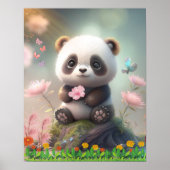Niedliches Panda im Rosa Blumengarten Kunst, Dicht Poster (Vorne)