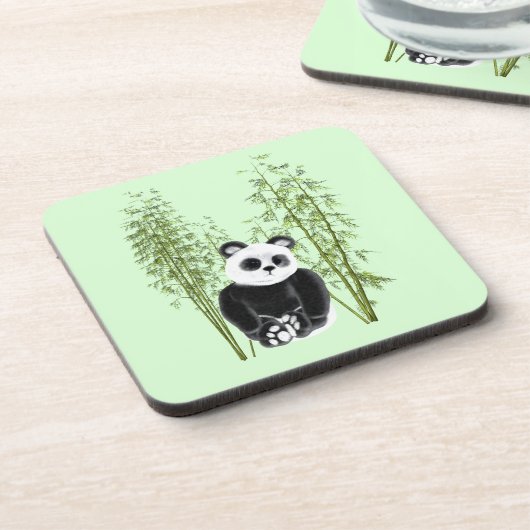 Niedliches Panda in Bamboo Getränkeuntersetzer (Linke Seite)