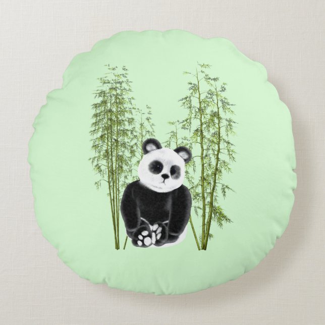 Niedliches Panda in Bamboo Rundes Kissen (Vorderseite)
