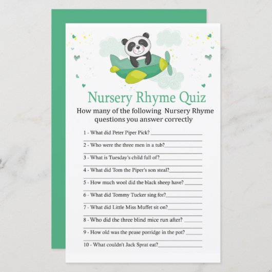 Niedliches Panda Kinderzimmer Rhyme Quiz Kinderdus (Vorne/Hinten)
